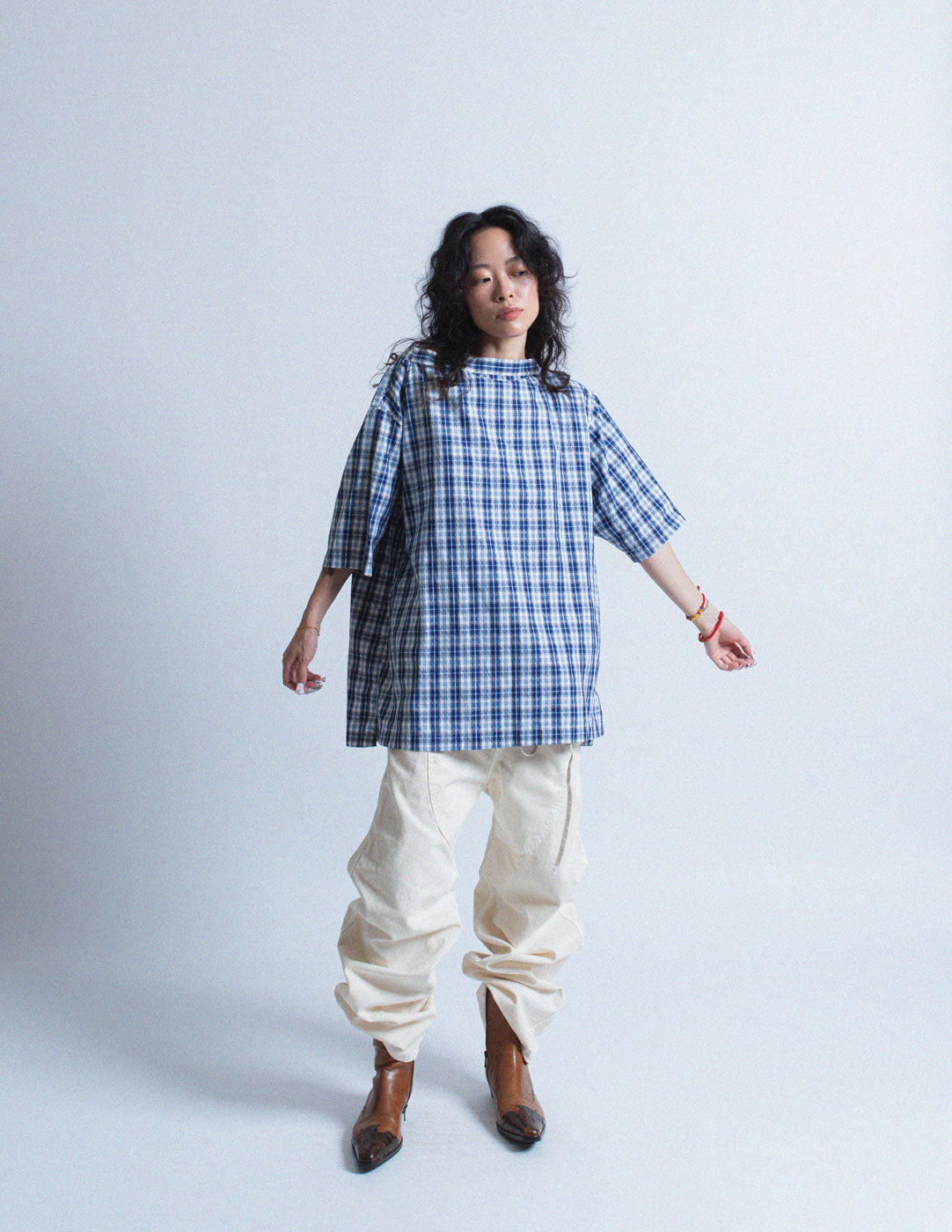 Comme des Garçons blue plaid cotton top