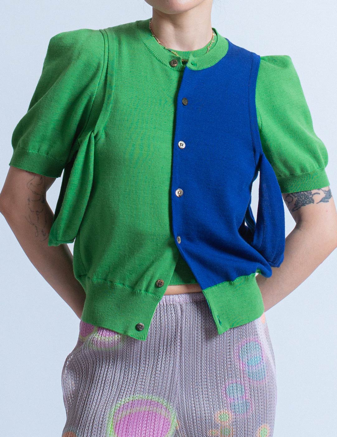Comme des Garçons vintage green and blue knit set detail