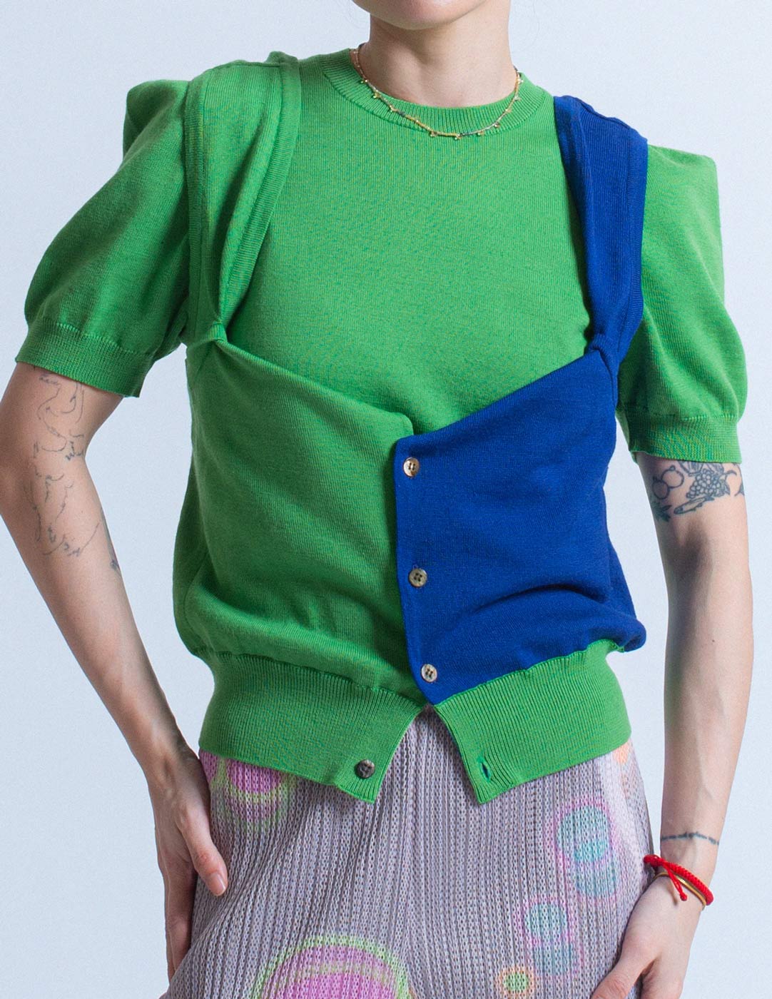 Comme des Garçons vintage green and blue knit set detail