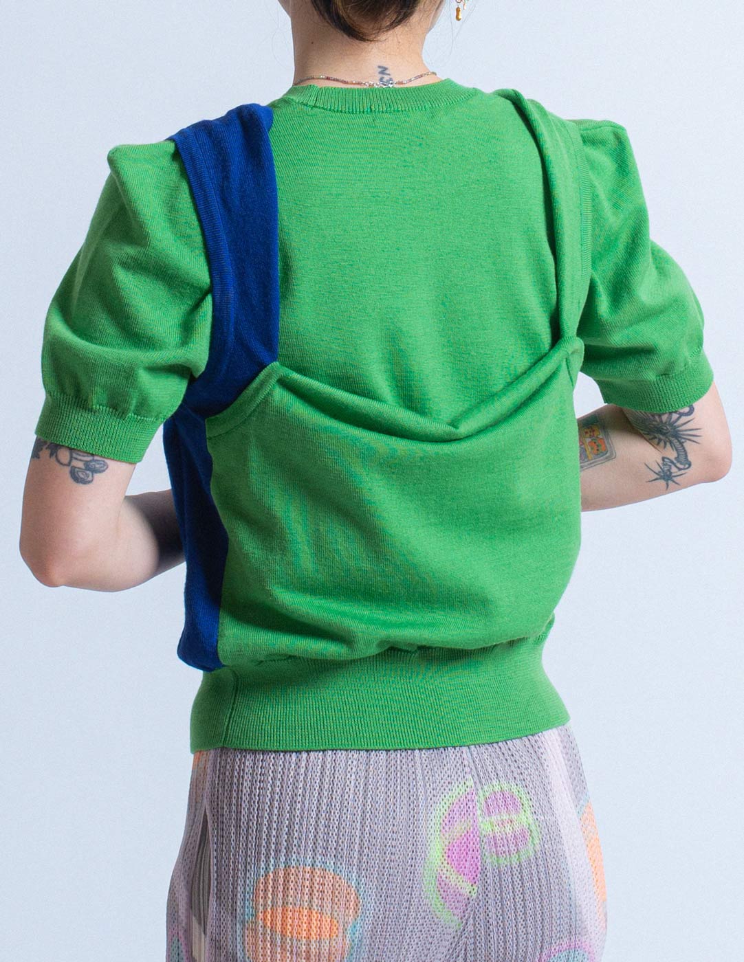 Comme des Garçons vintage green and blue knit set back detail