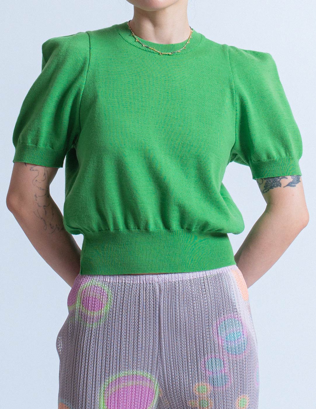 Comme des Garçons vintage green and blue knit set detail