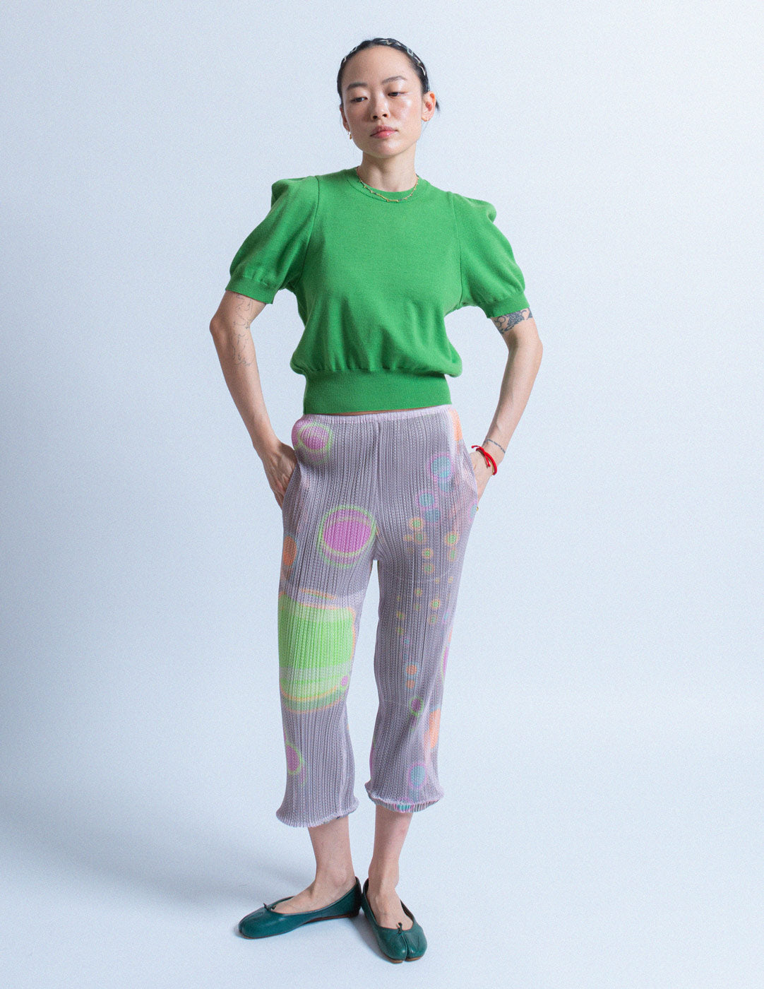 Comme des Garçons vintage green and blue knit set front view