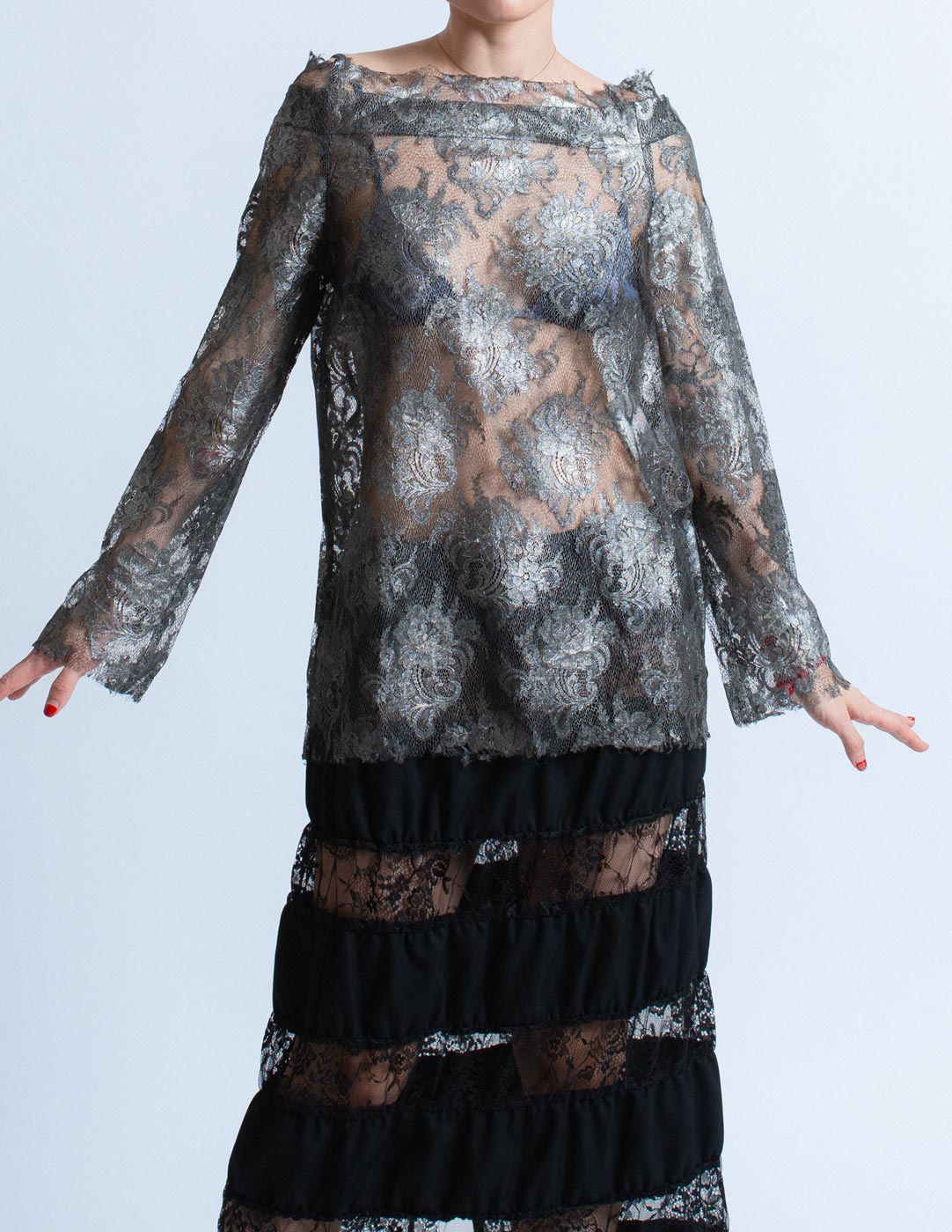 Comme des Garçons vintage metallic lace top detail