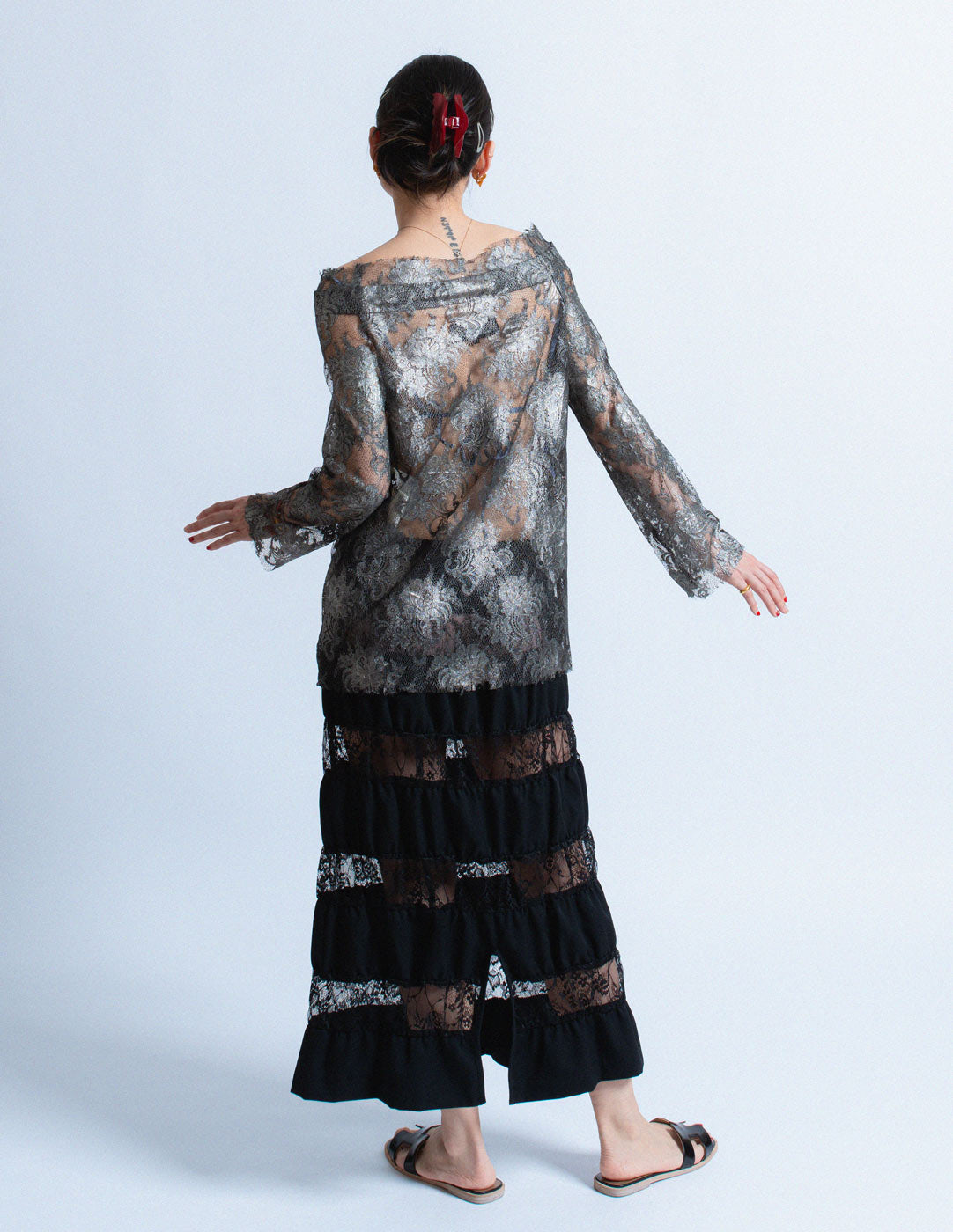 Comme des Garçons vintage metallic lace top back view