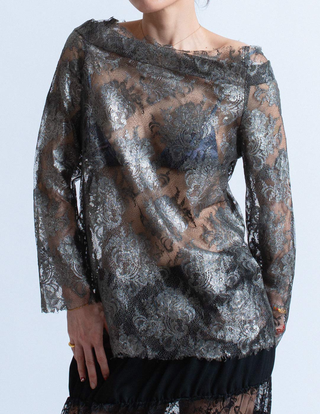 Comme des Garçons vintage metallic lace top front detail