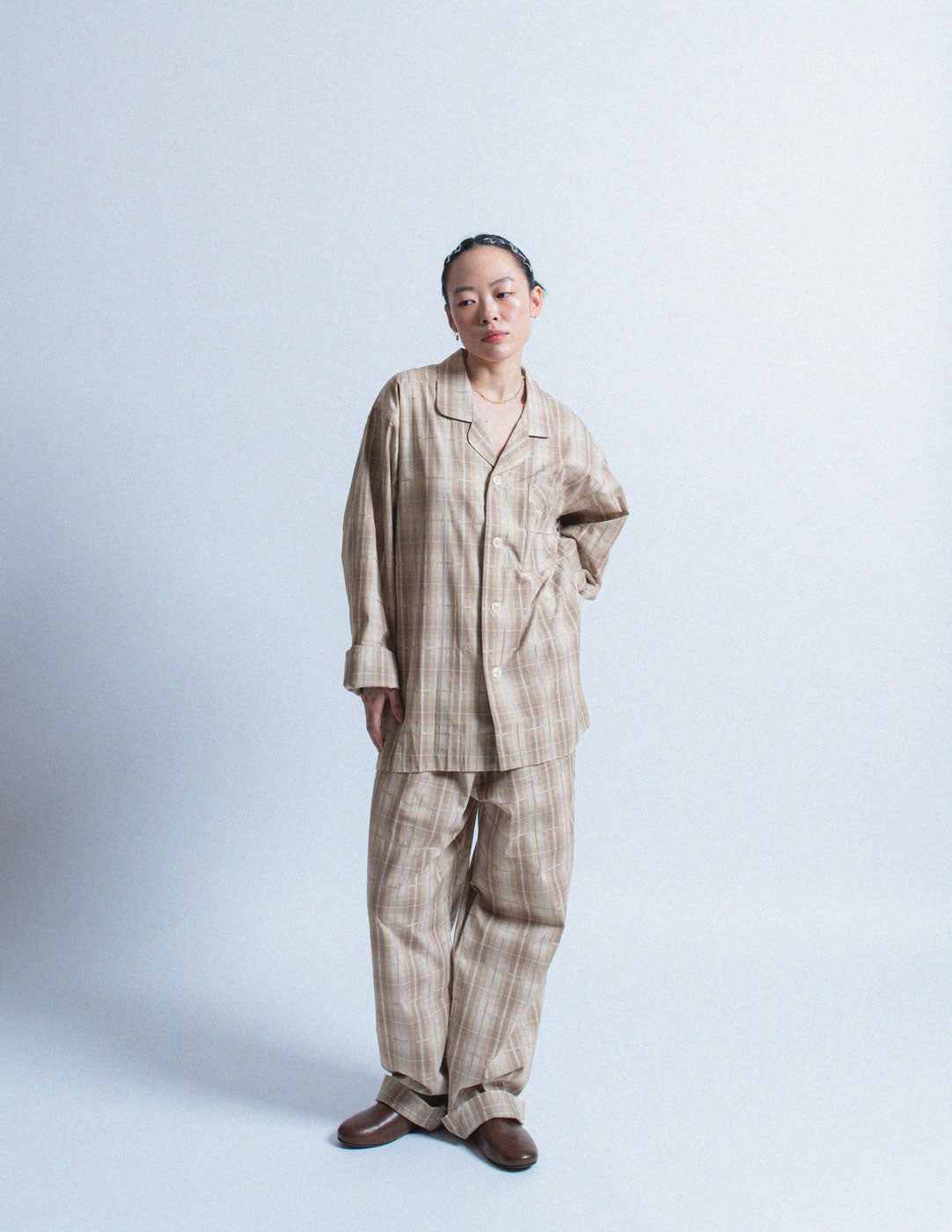 vintage light taupe plaid pajama set