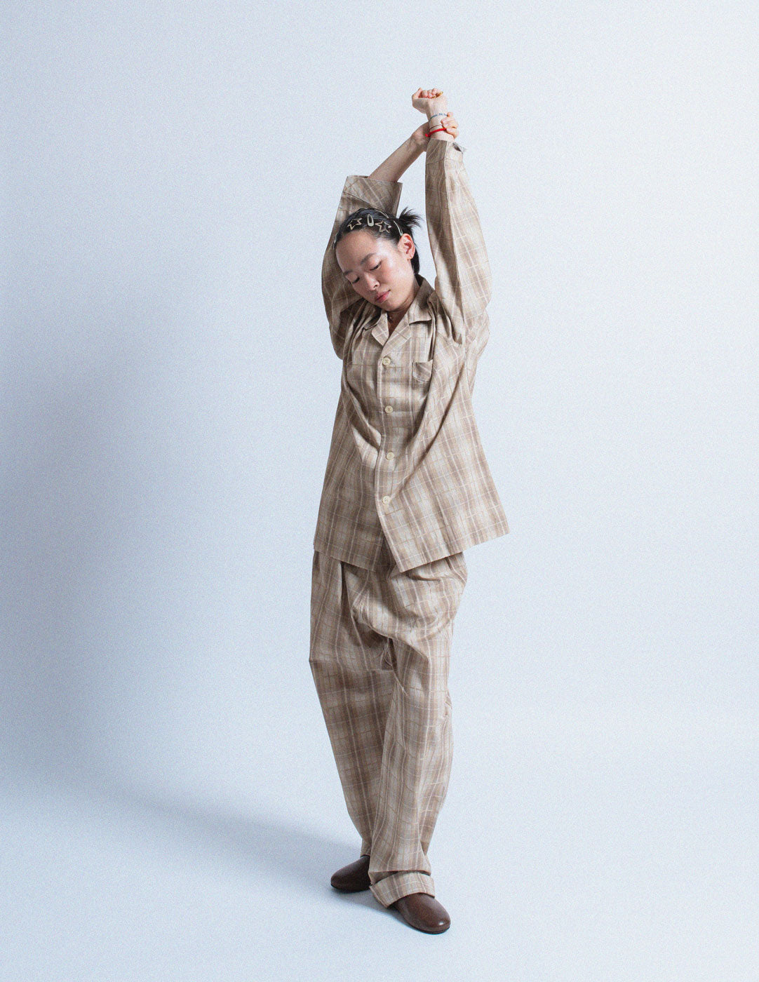 vintage light taupe plaid pajama set