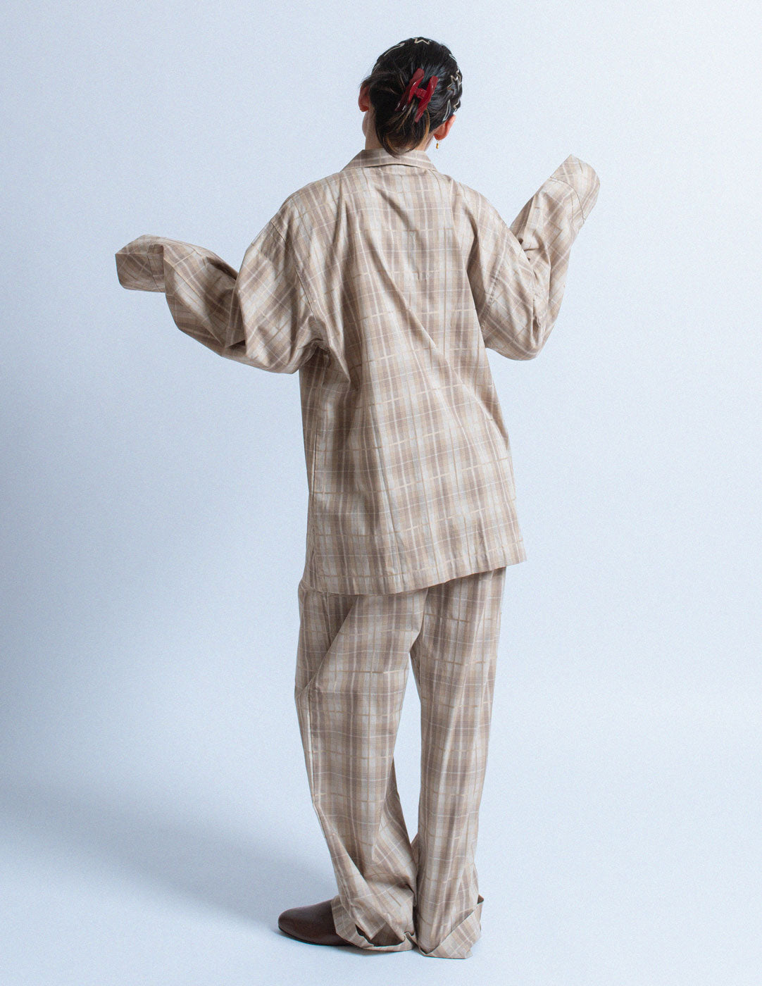 vintage light taupe plaid pajama set