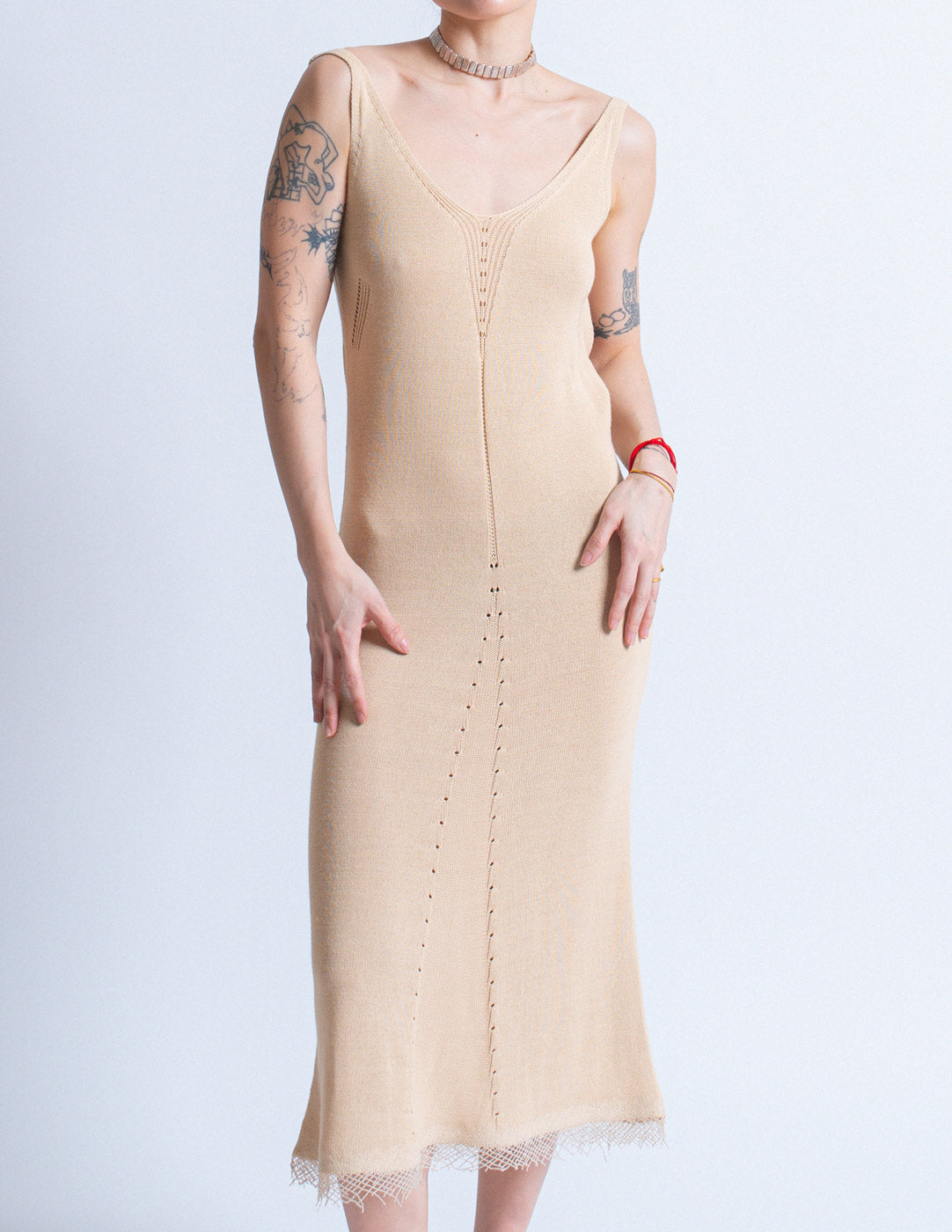 Gianfranco Ferré vintage beige backless knit dress front detail