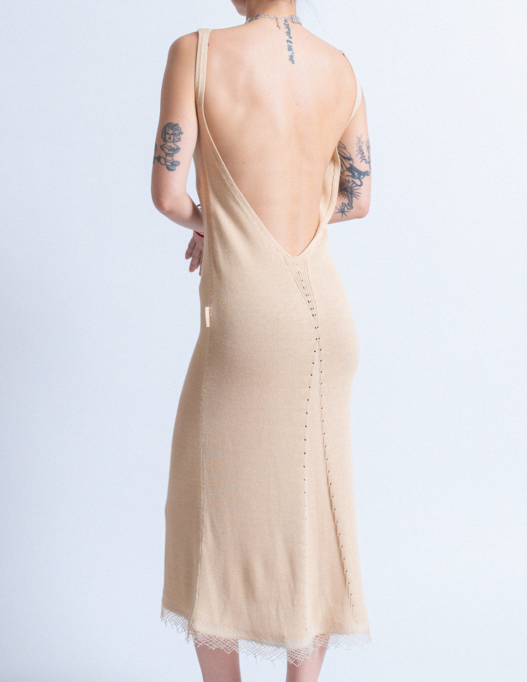 Gianfranco Ferré vintage beige backless knit dress back detail