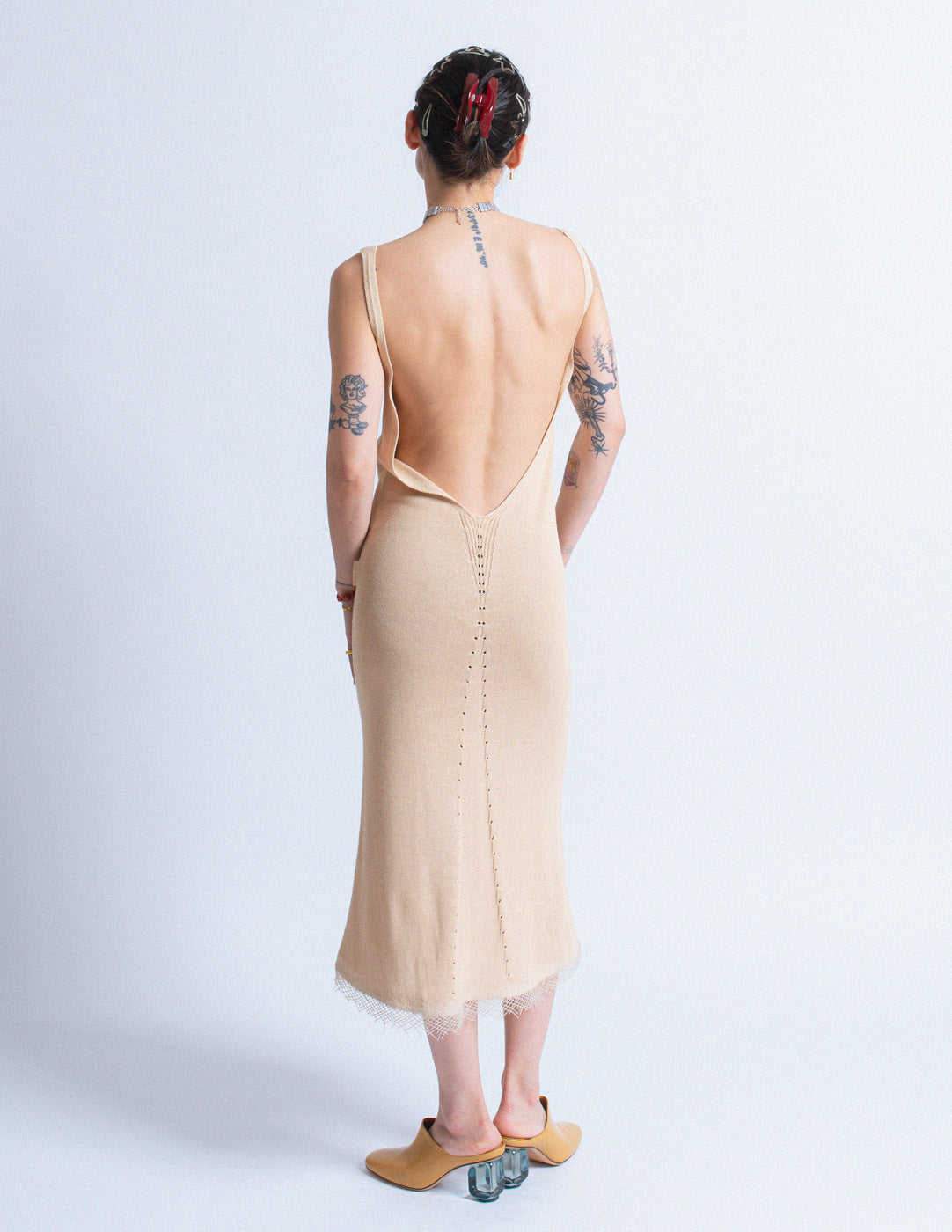 Gianfranco Ferré vintage beige backless knit dress back view