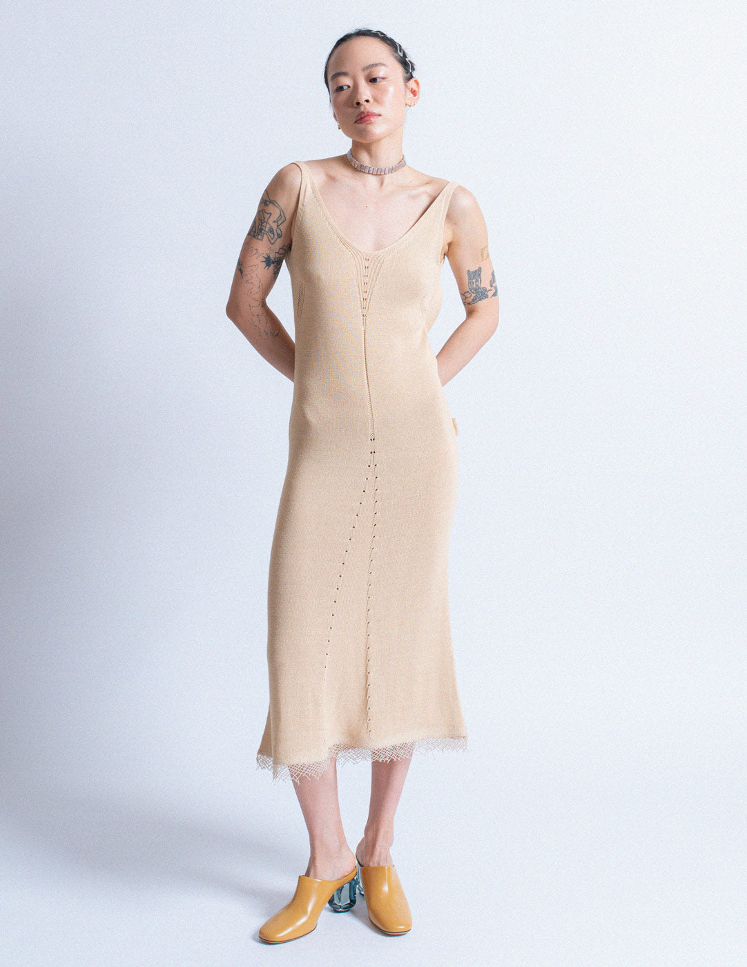 Gianfranco Ferré vintage beige backless knit dress
