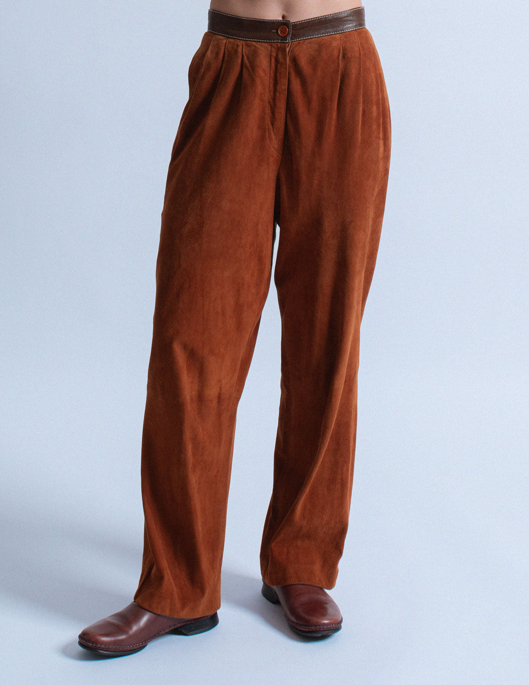 Gianfranco Ferré vintage burnt orange suede trousers detail