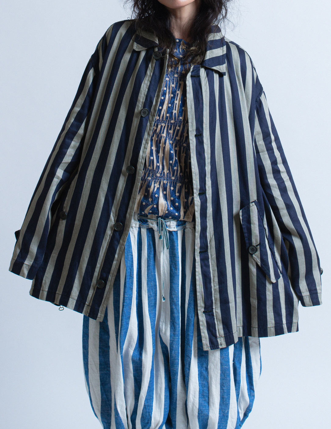 Gianfranco Ferré vintage striped reversible and detachable multi-way jacket front detail