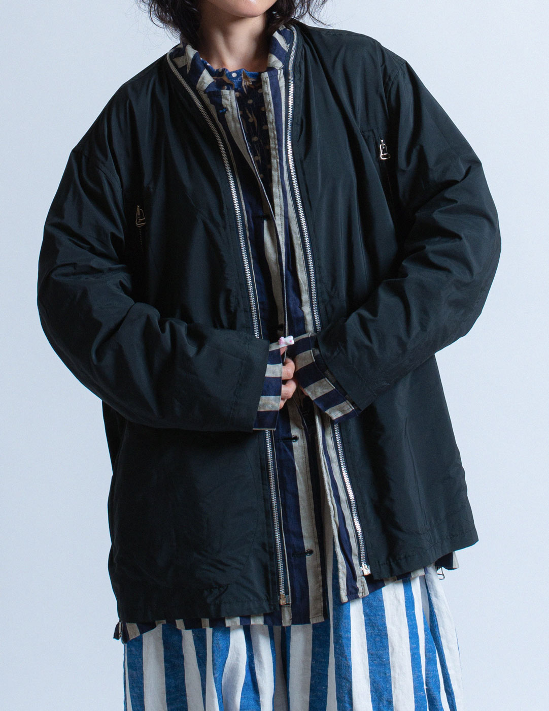 vintage striped reversible and detachable multi-way jacket