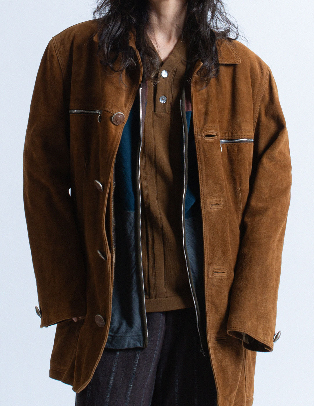 Gianni Versace vintage gingerbread brown suede jacket layer detail