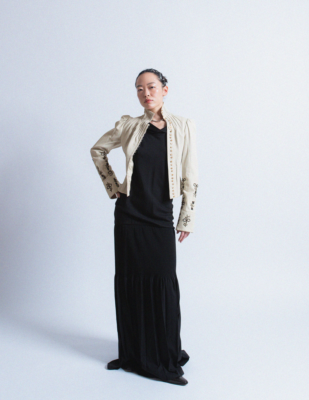 John Galliano vintage ivory lambskin corset jacket with smocked and beaded design