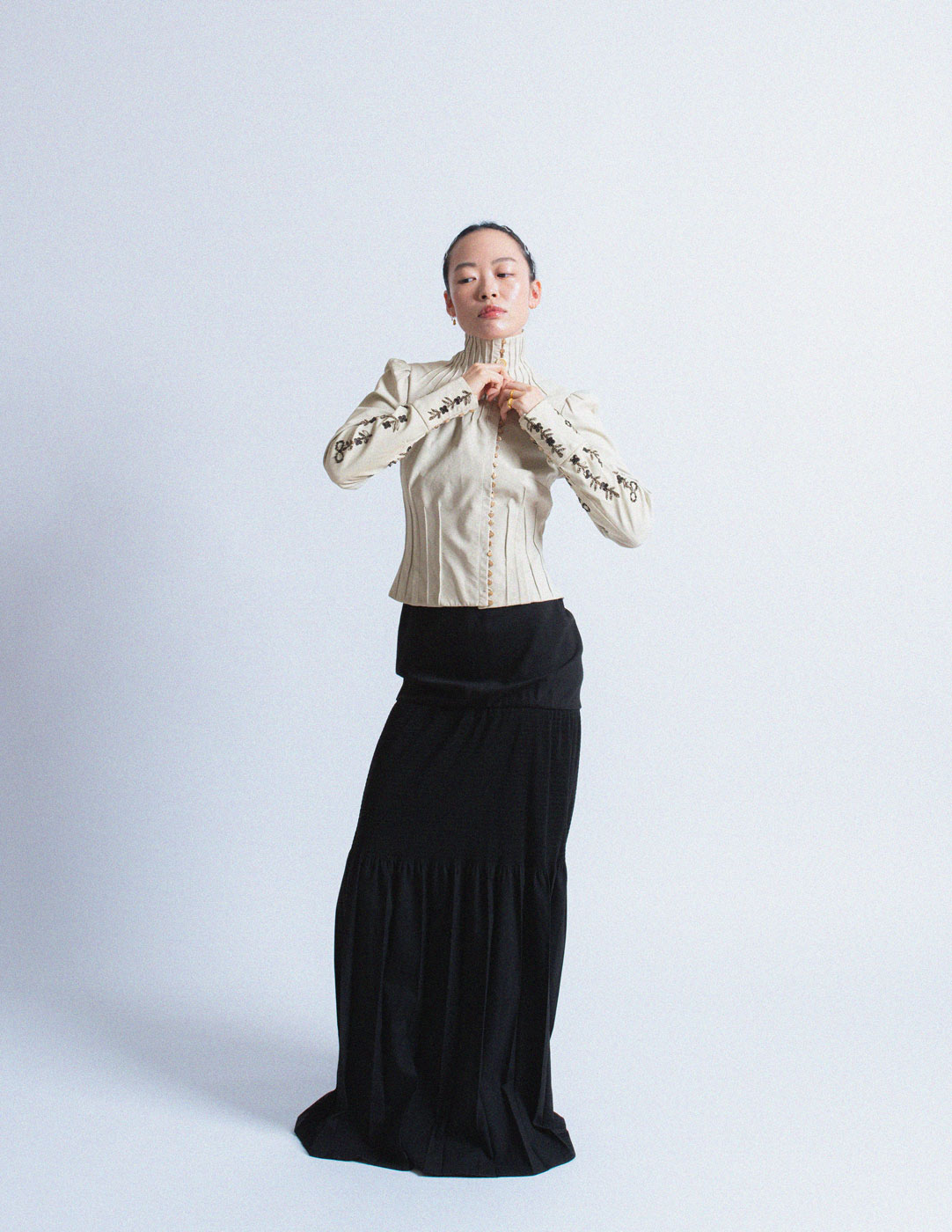 John Galliano vintage ivory lambskin corset jacket with smocked and beaded design