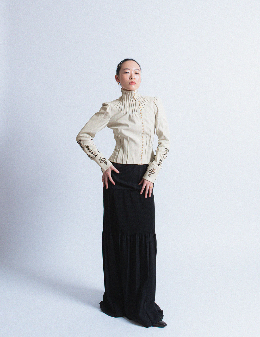 John Galliano vintage ivory lambskin corset jacket with smocked and beaded design