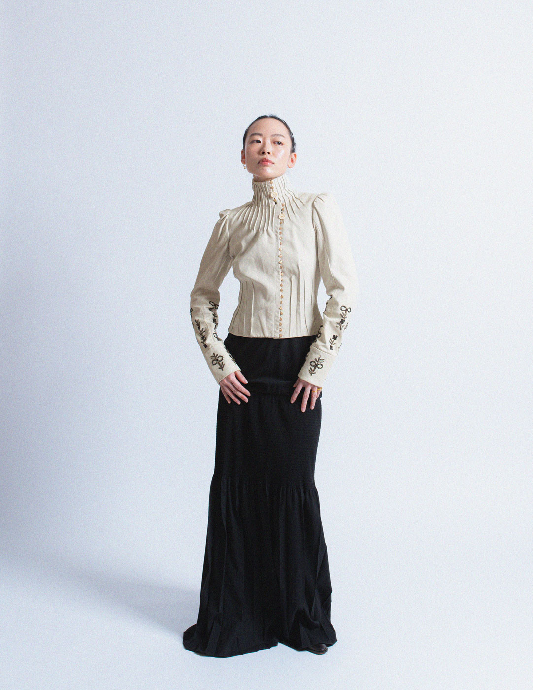 John Galliano vintage ivory lambskin corset jacket with smocked and beaded design