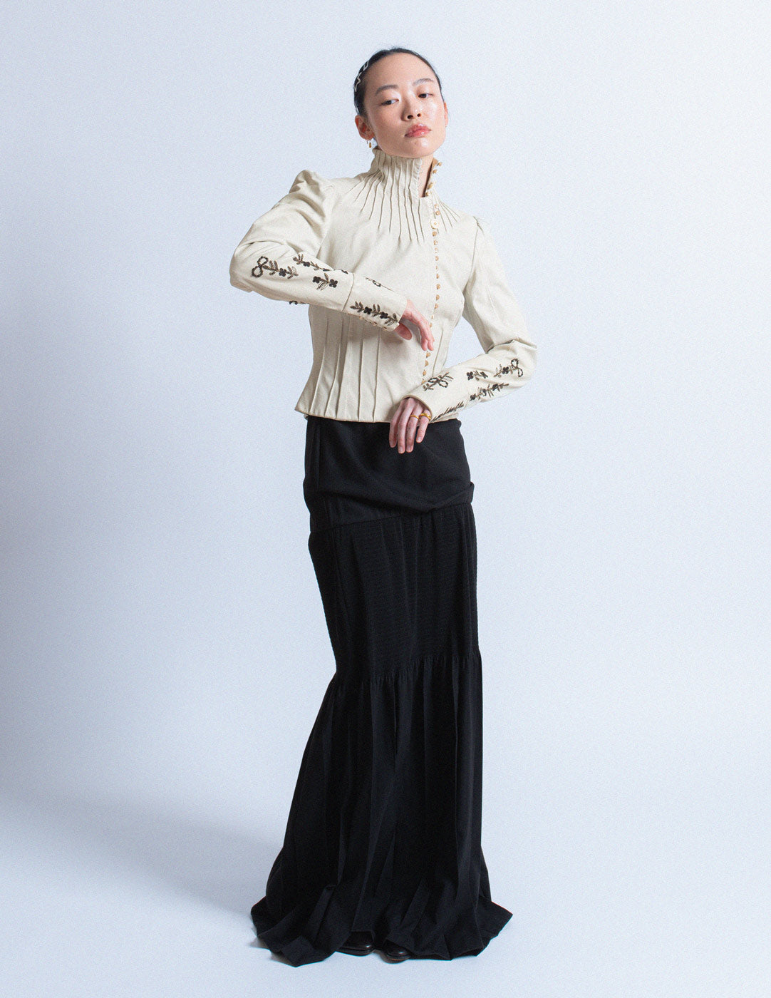 John Galliano vintage ivory lambskin corset jacket with smocked and beaded design