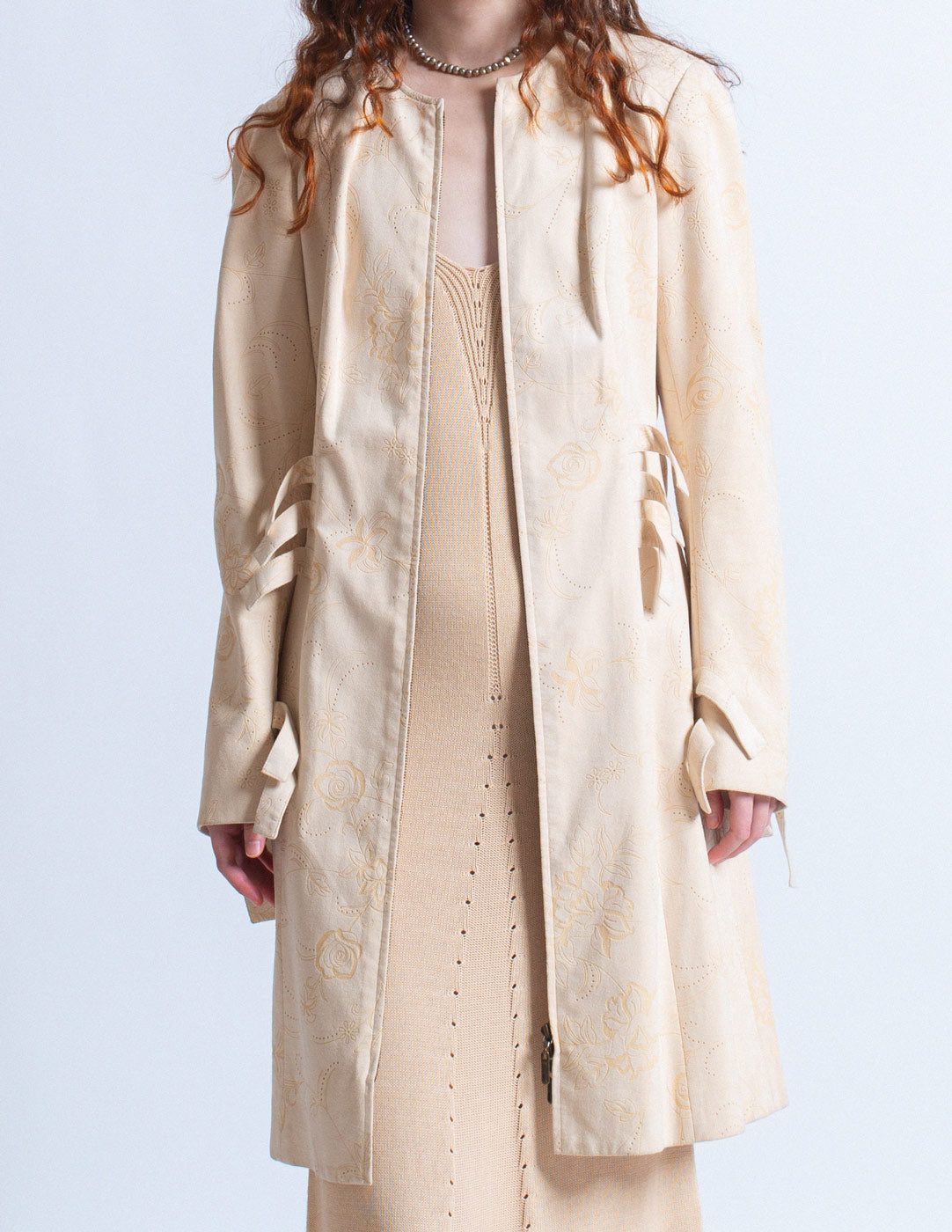 John Galliano vintage cream jacket with etched flower detail front detail