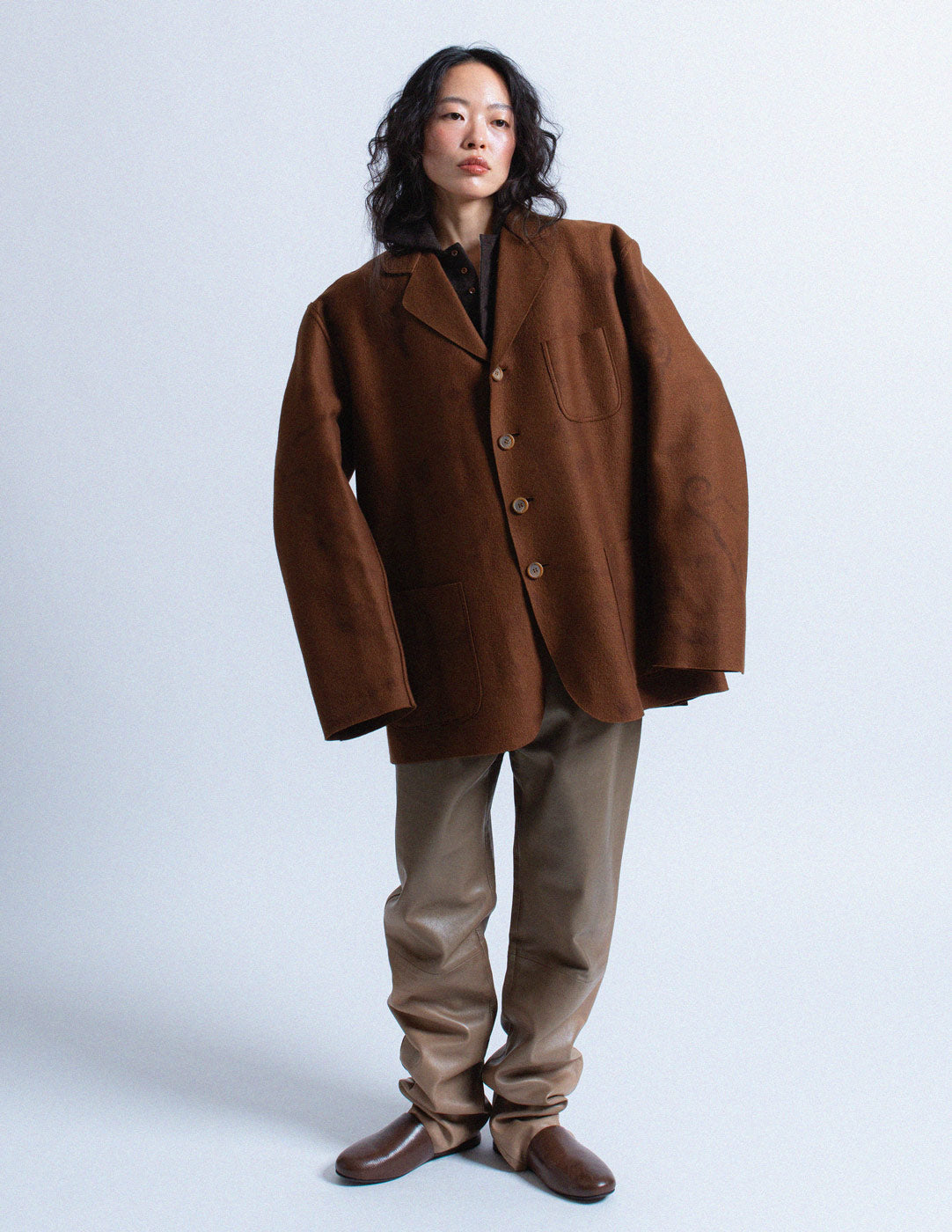 Romeo Gigli vintage brown brushed wool blazer front view