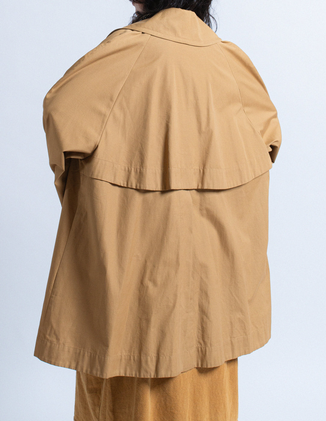Romeo Gigli vintage camel tone double breasted cotton coat back detail