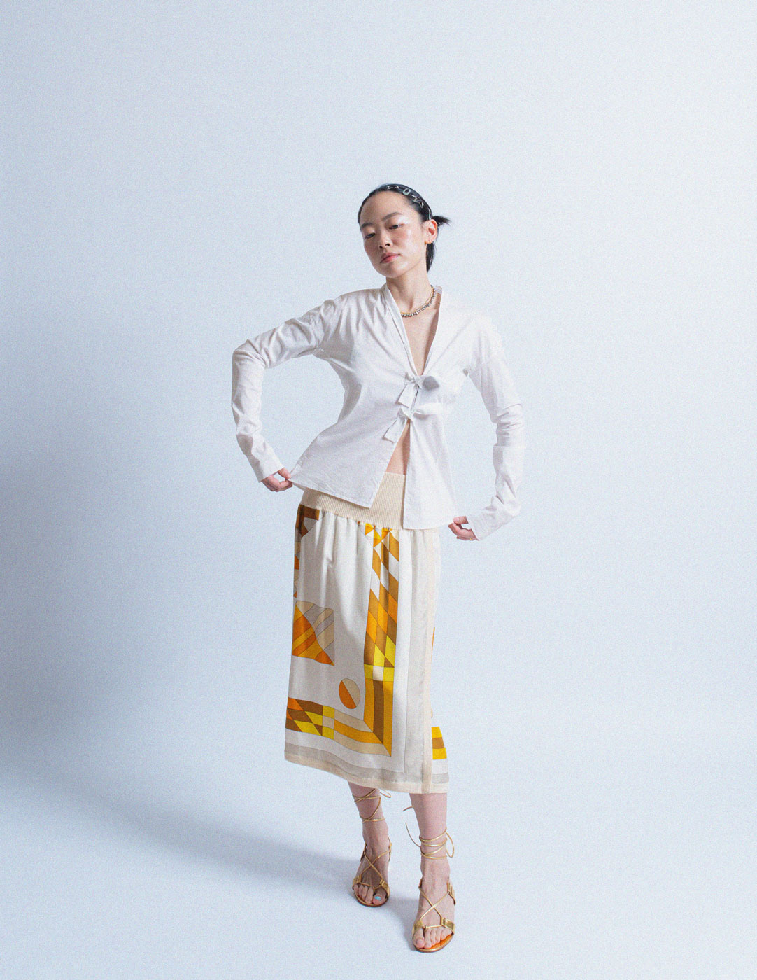 vintage geometric print satin and cashmere skirt