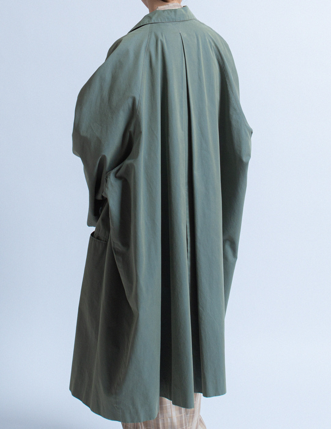 Romeo Gigli vintage sage tone cotton spring coat back detail