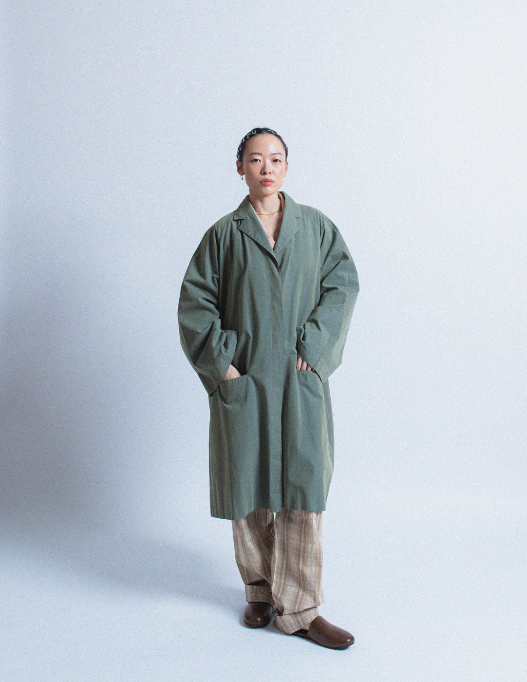 Romeo Gigli vintage sage tone cotton spring coat