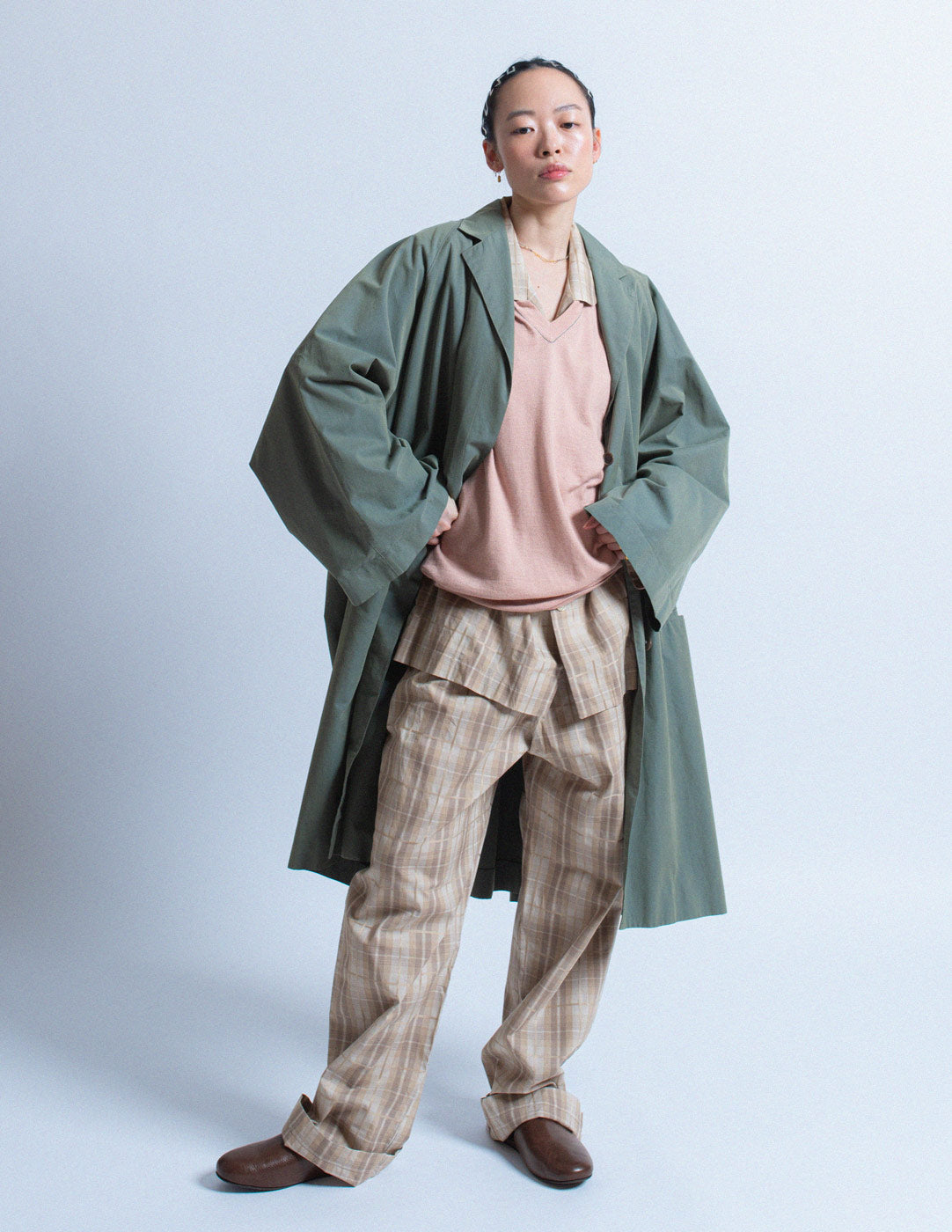 Romeo Gigli vintage sage tone cotton spring coat