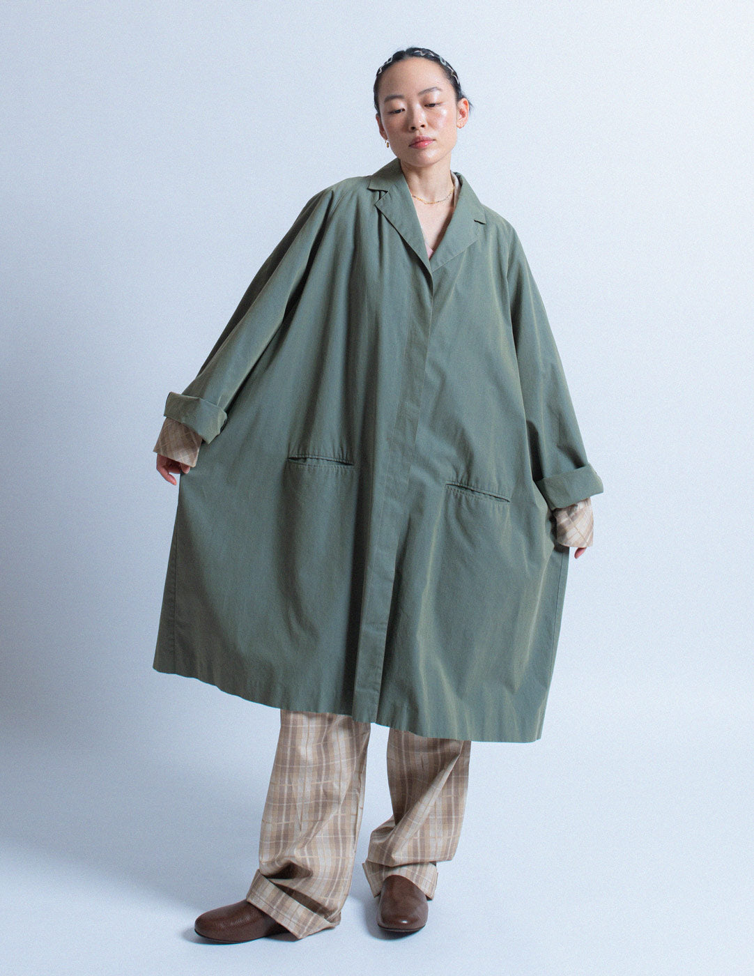 Romeo Gigli vintage sage tone cotton spring coat