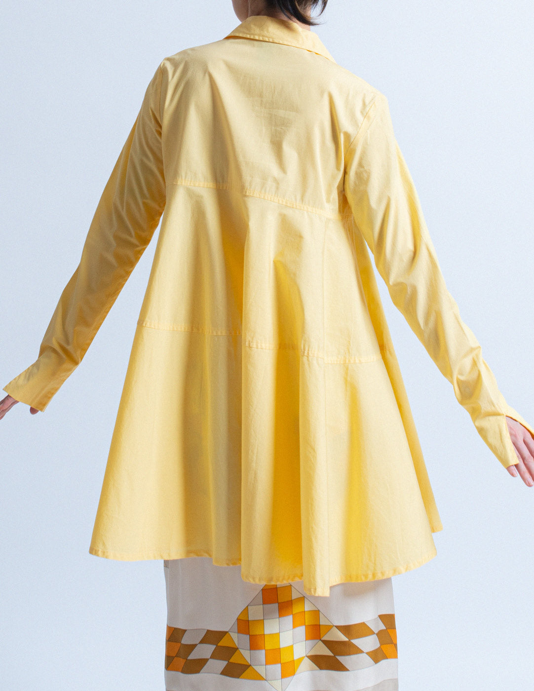 Romeo Gigli vintage butter yellow cotton shirt dress back detail