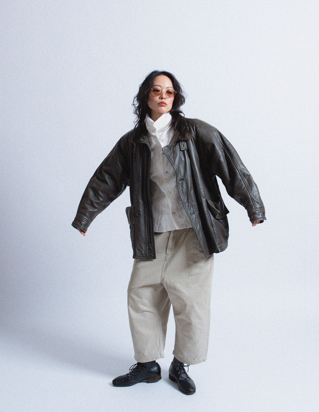 HAI Sporting Gear vintage gray leather puffer jacket