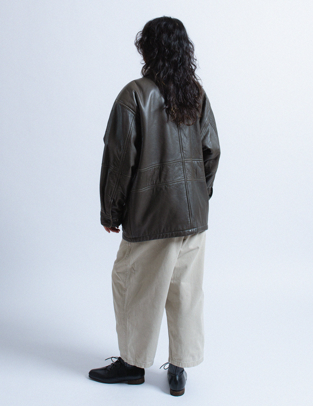 HAI Sporting Gear vintage gray leather puffer jacket back view