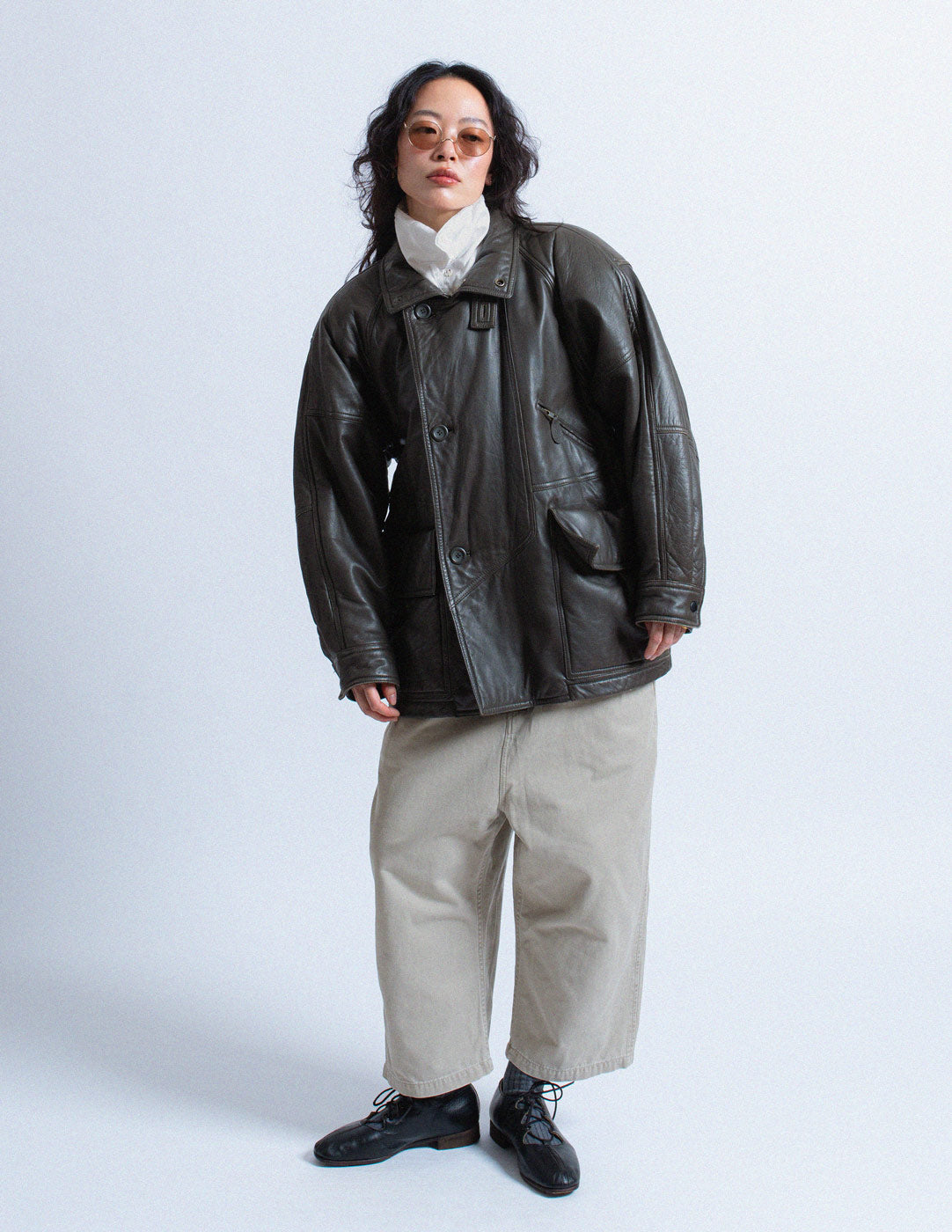 HAI Sporting Gear vintage gray leather puffer jacket