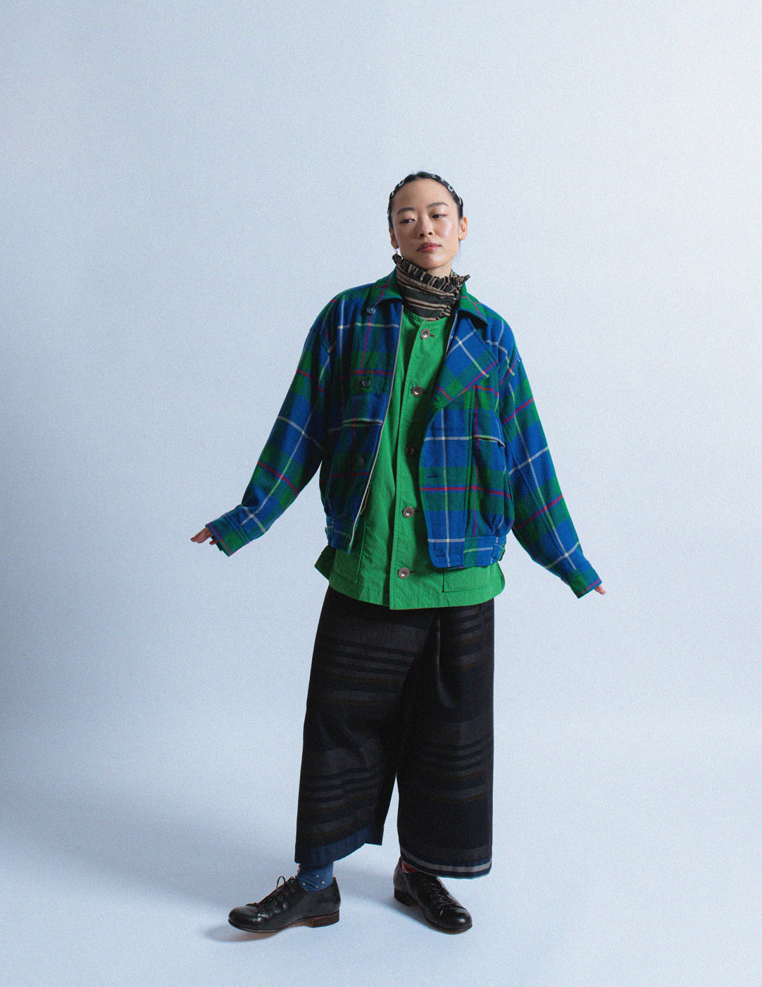 HAI Sporting Gear vintage green and blue plaid wool jacket