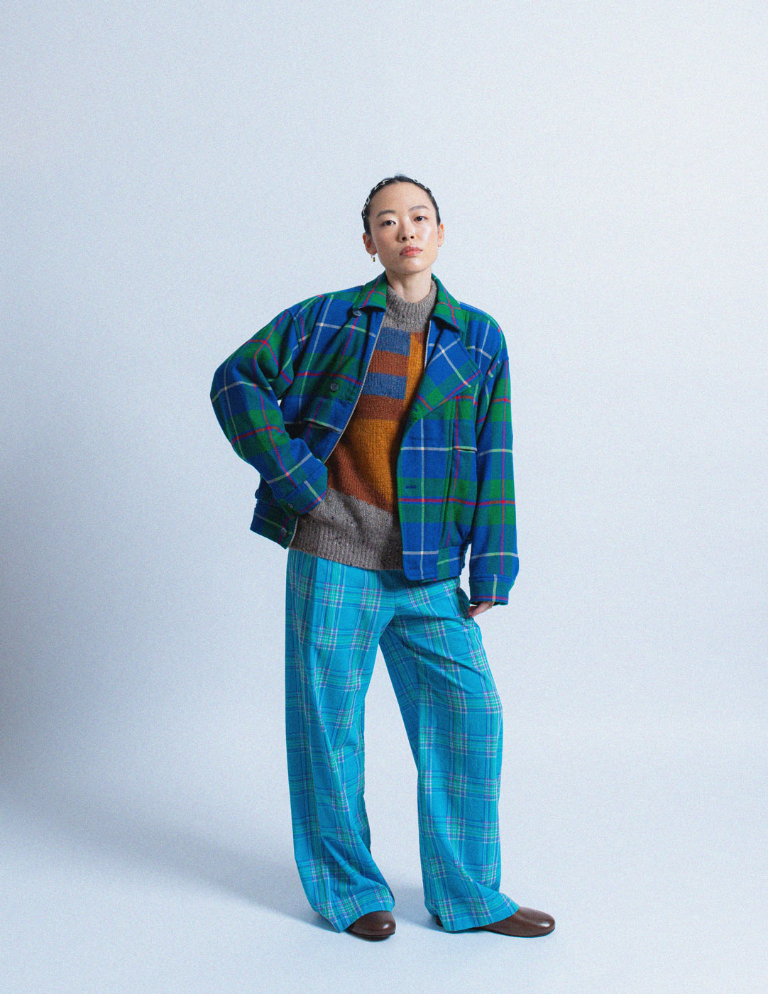 HAI Sporting Gear vintage green and blue plaid wool jacket