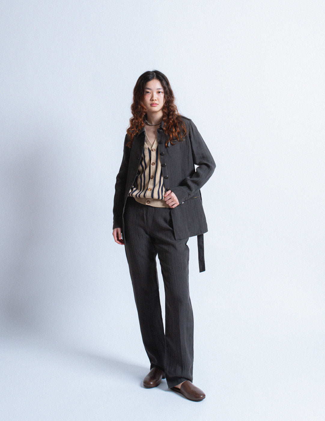 vintage charcoal linen suit set