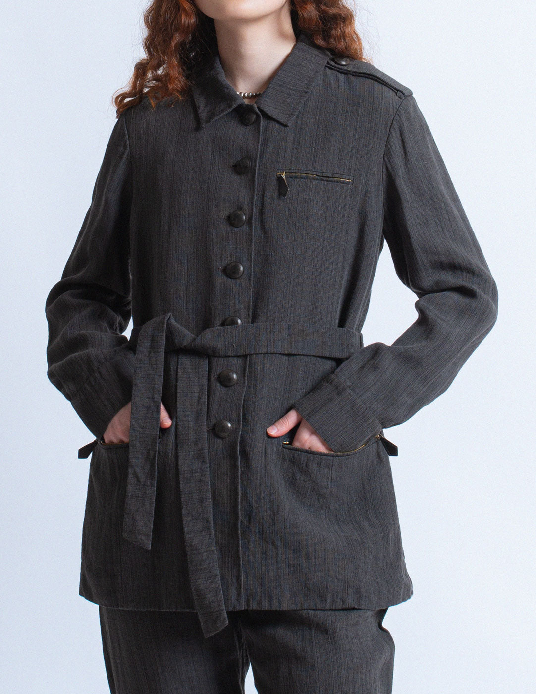 vintage charcoal linen suit set