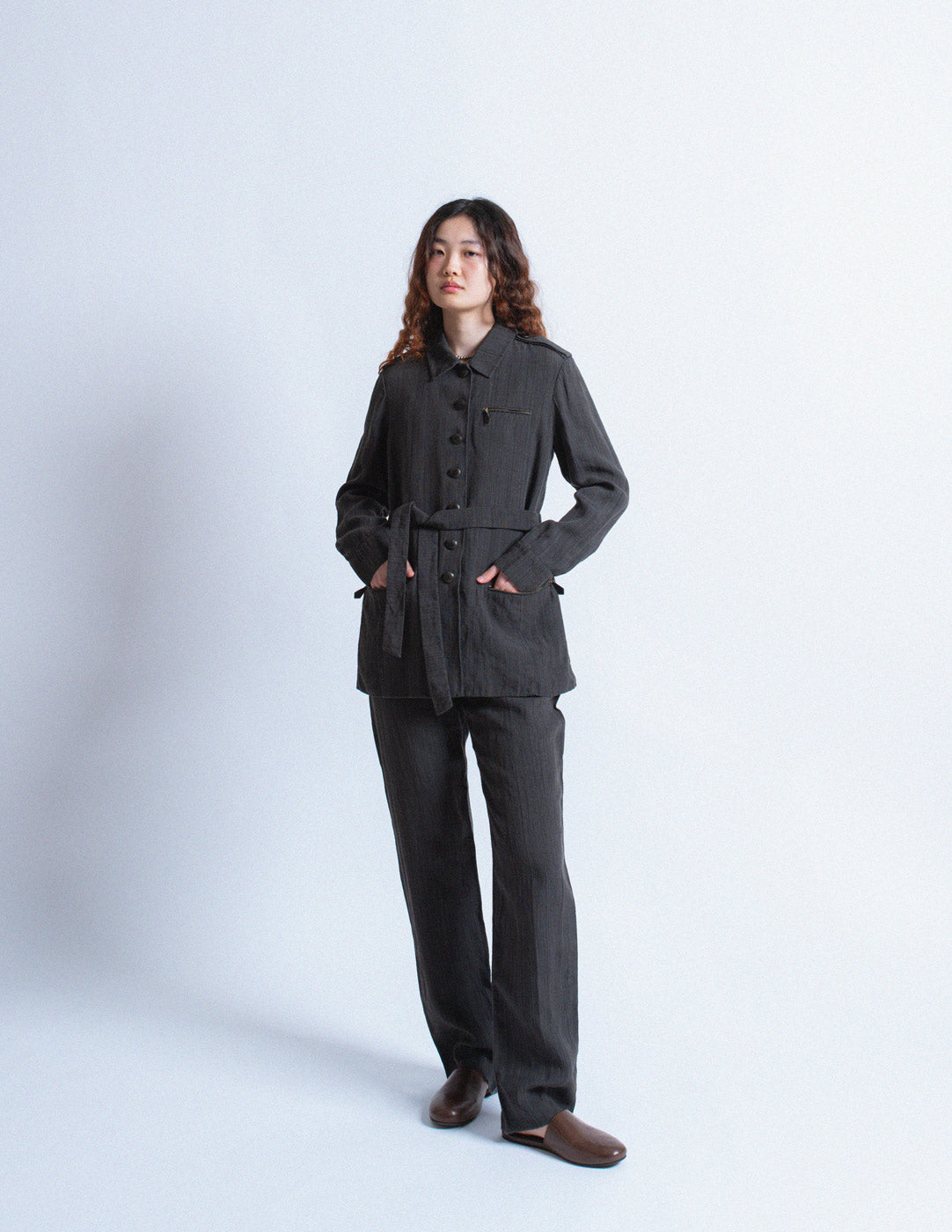 vintage charcoal linen suit set