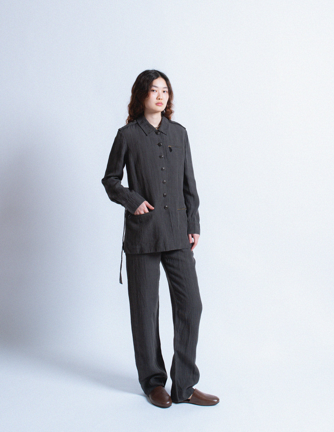 vintage charcoal linen suit set