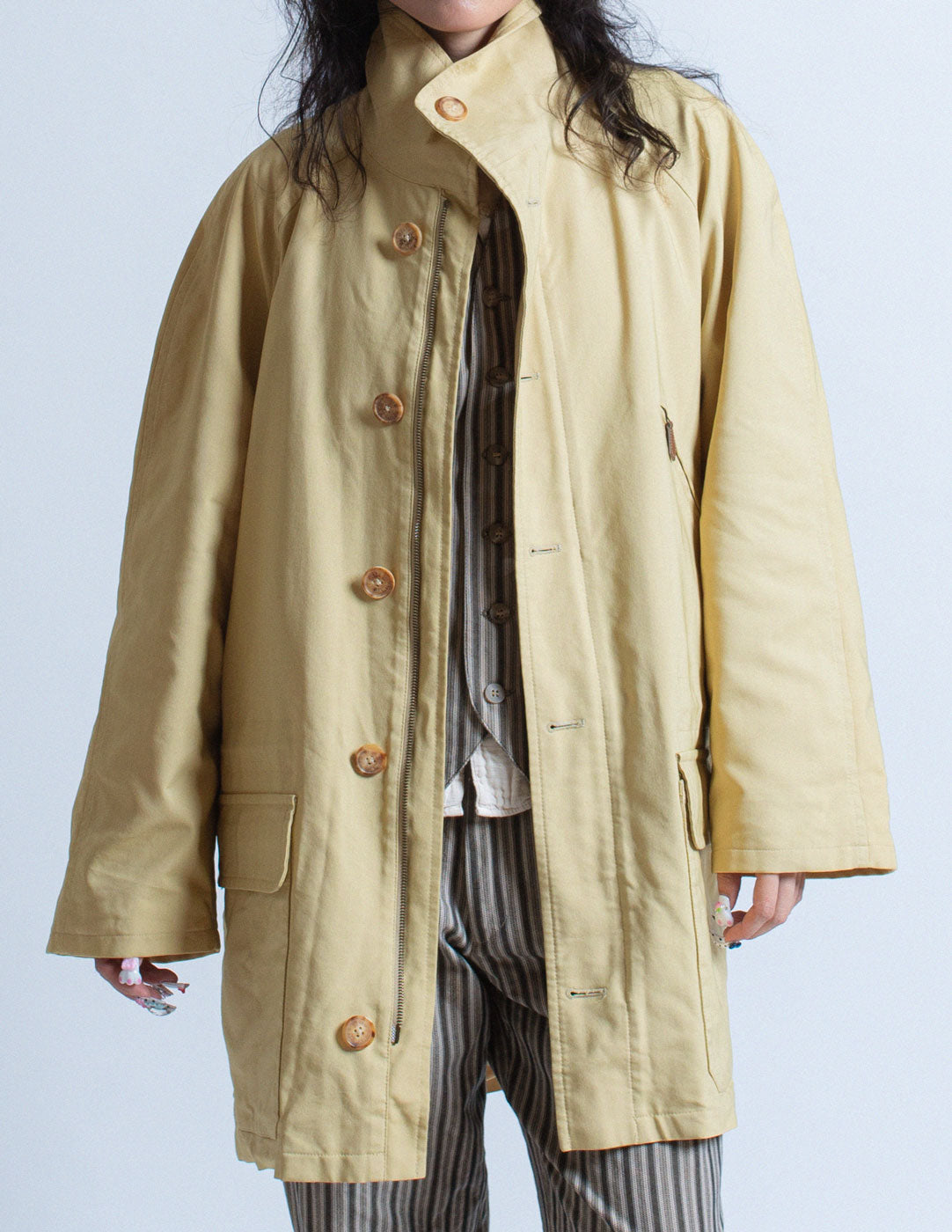 Hermès vintage pastel yellow silk blend trench detail