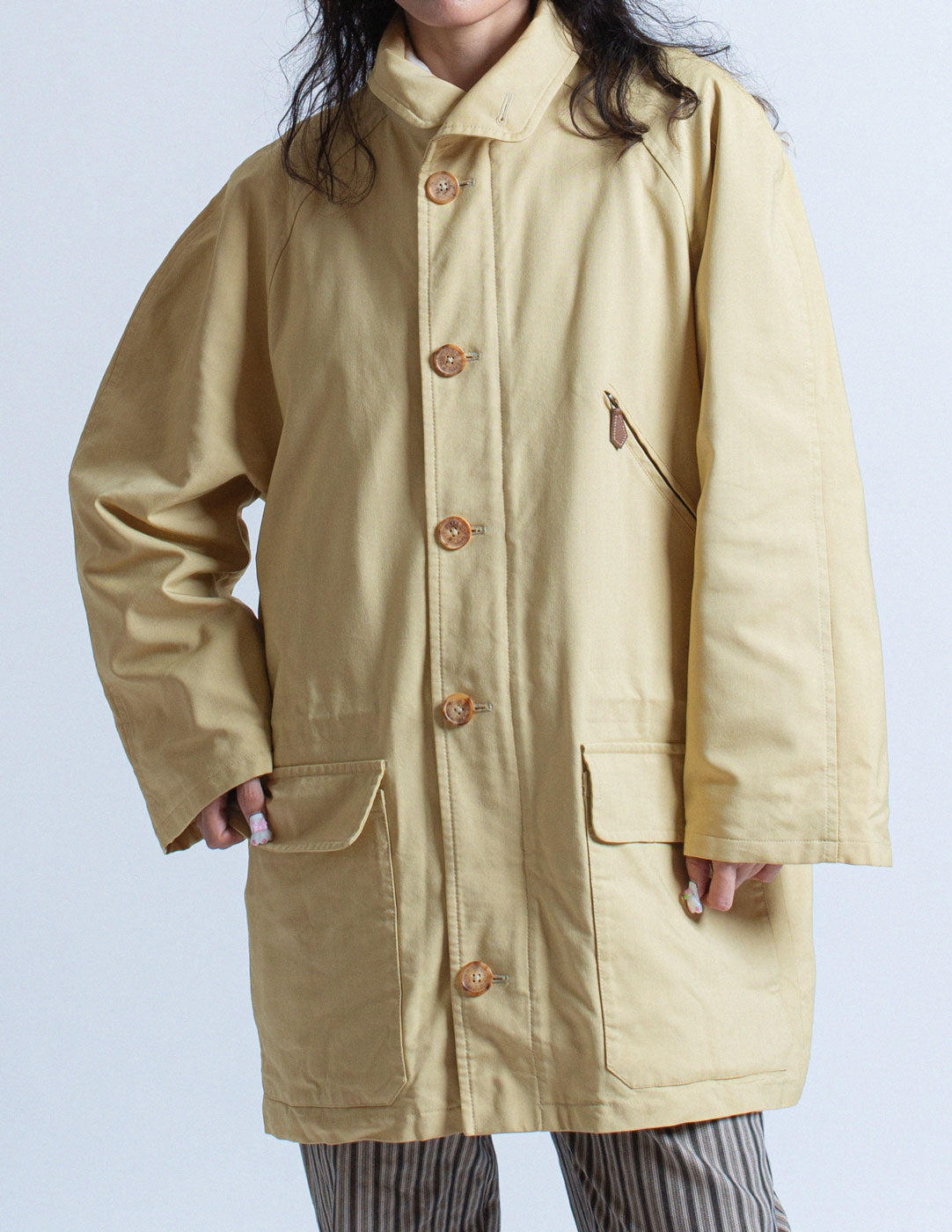 Hermès vintage pastel yellow silk blend trench detail