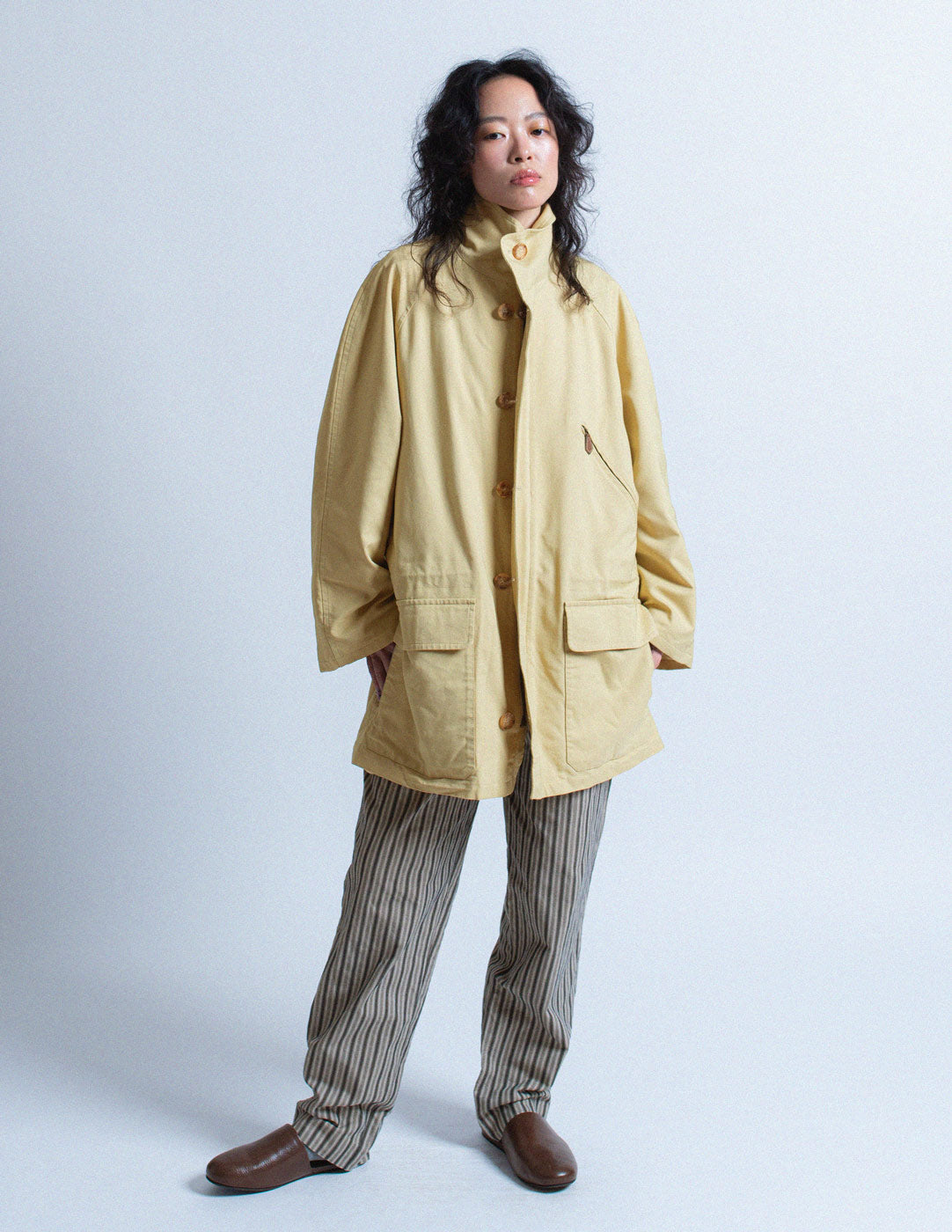 Hermès vintage pastel yellow silk blend trench