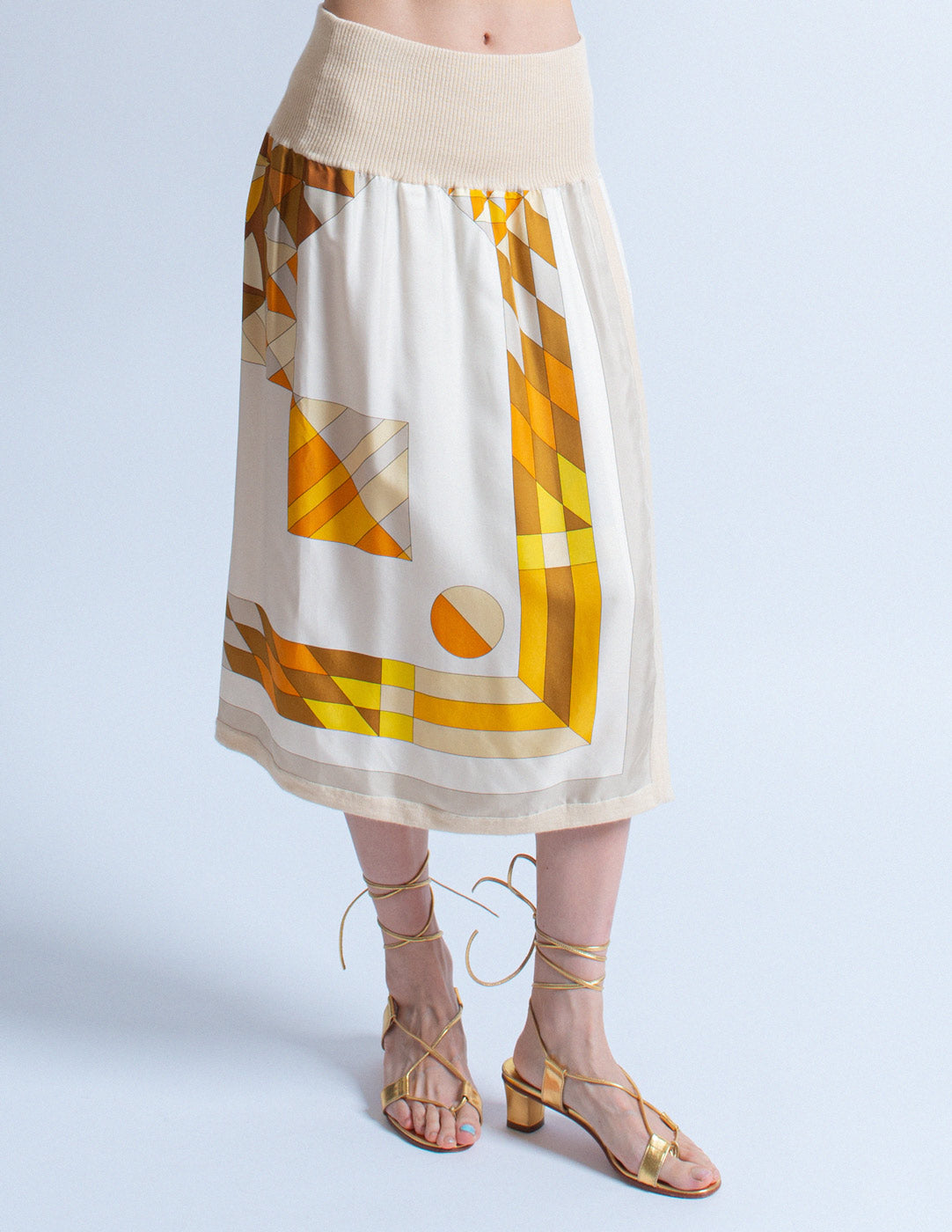 vintage geometric print satin and cashmere skirt