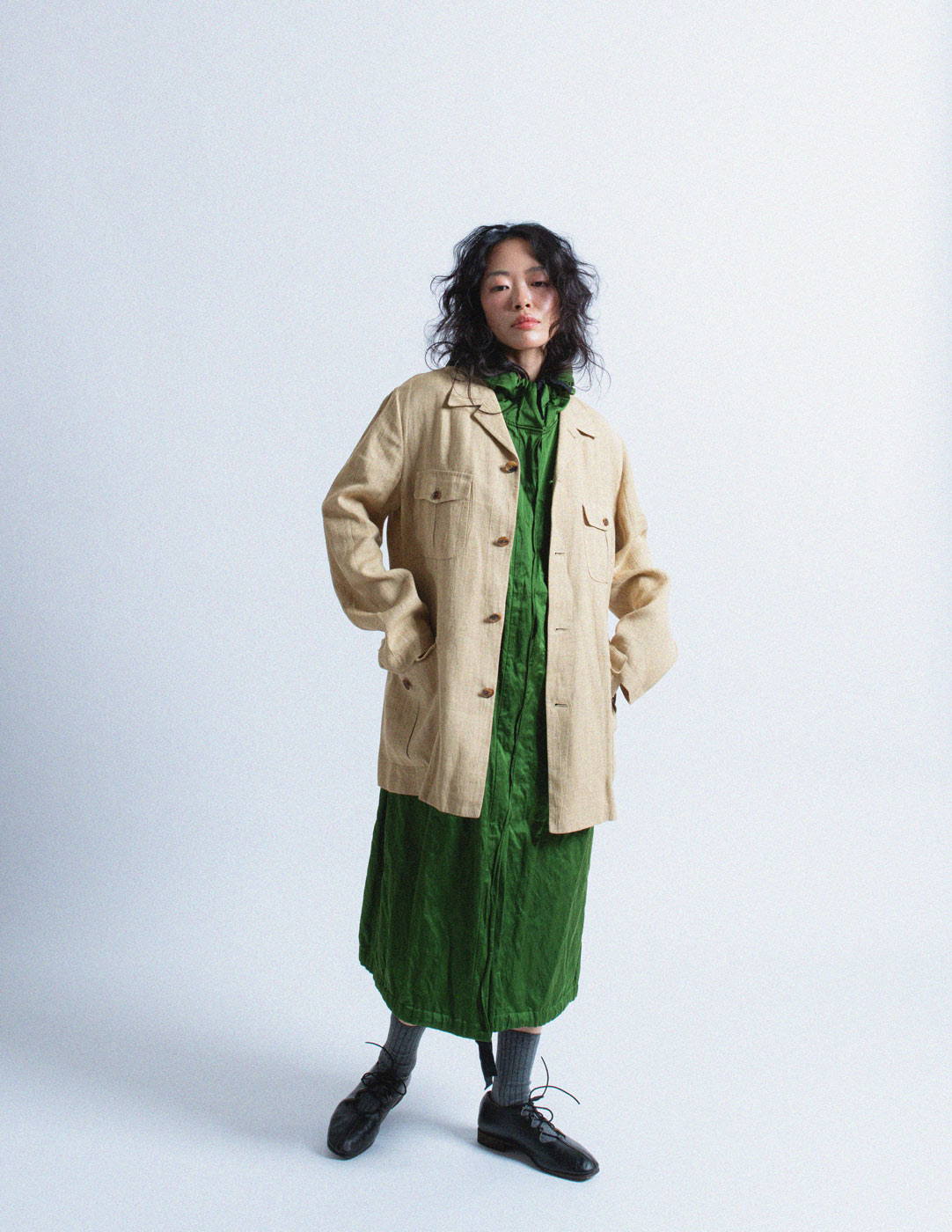 Hermès vintage sand linen buttoned blazer