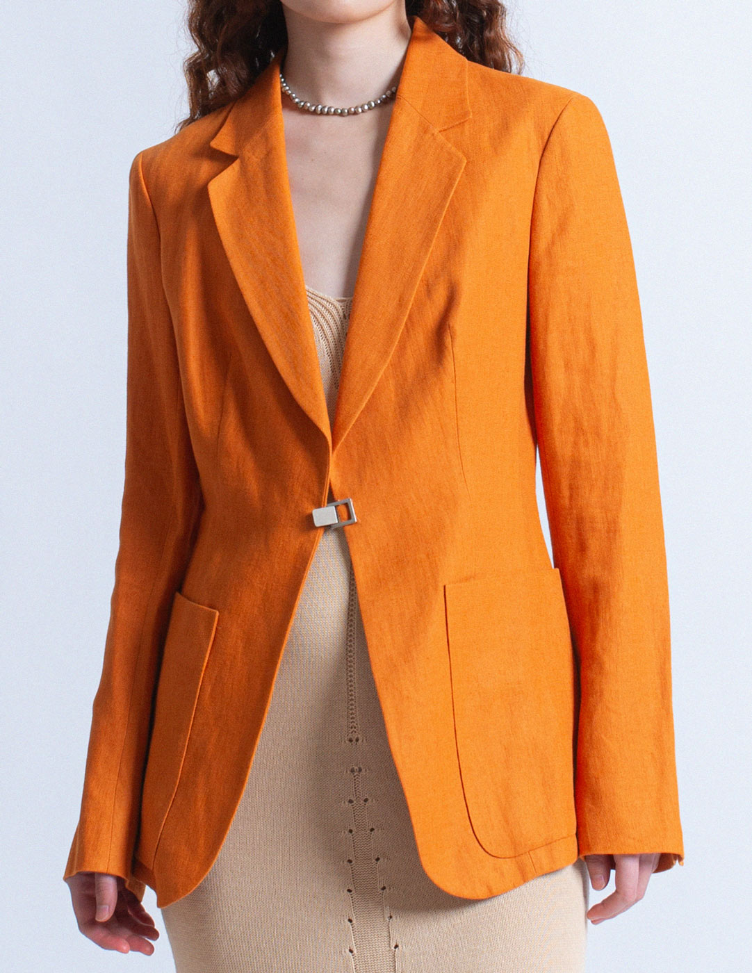 Hermès vintage orange linen blazer front detail
