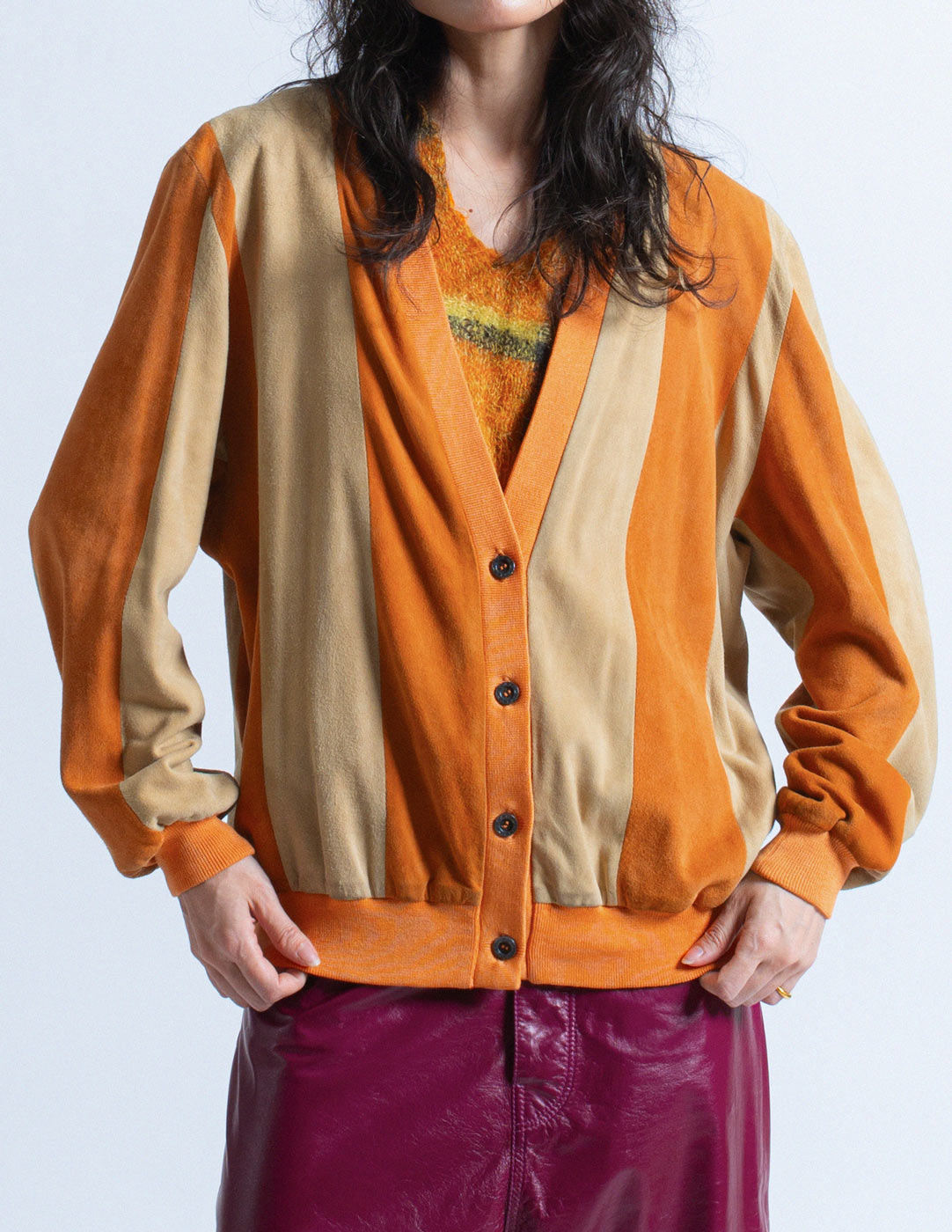 Hermès Sport vintage ochre and sand striped suede jacket detail